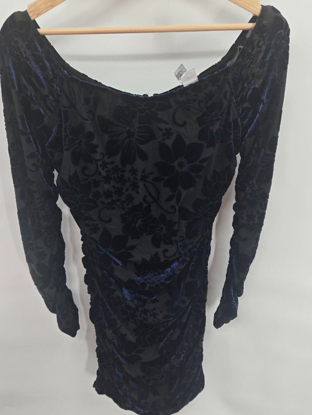 Vintage Y2k Leyva's Black Blue Velvet Burnout Bodycon Mini Dress Large